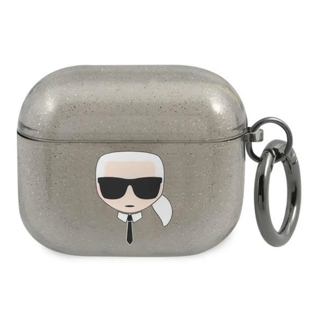 Karl Lagerfeld KLA3UKHGK Custodia AirPods 3 Nero Glitter con Logo 3D