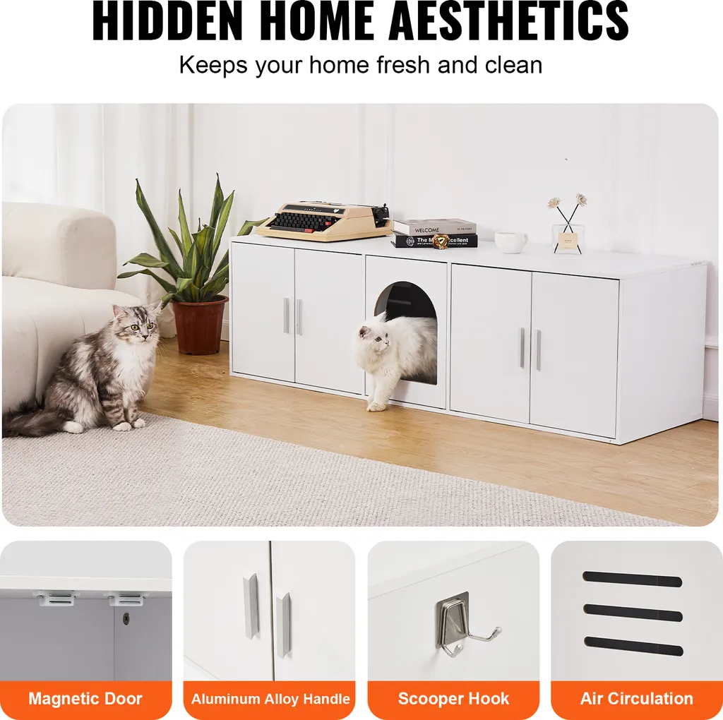 Armoire à litière en bois double compartiment pour chats - 7