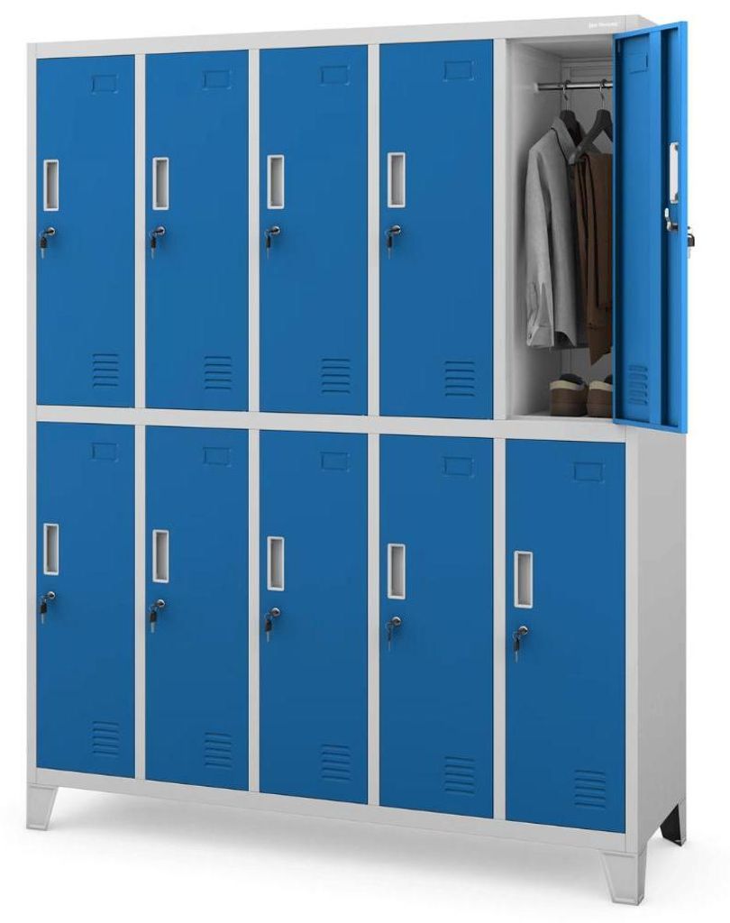Umkleideschrank Spind BARTEK 10 Abteile Etikettenhalter Lüftungsschlitze | Umkleidespind Schließfachschrank Garderobenspind 172x136x45cm Grau-Blau