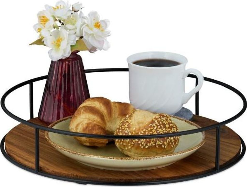 Rundes Tablett mit Metallrand