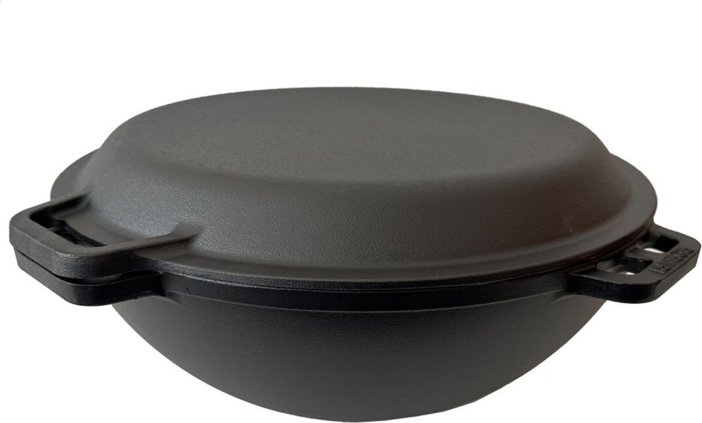 Kazan Gusseisen 12 Liter Robari Kasan mit Grillpfannendeckel aus Gusseisen Wok Asia