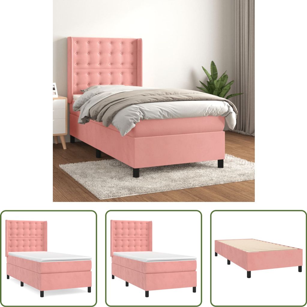 The Living Store Boxspringbett mit Matratze Rosa 90x200 cm Samt