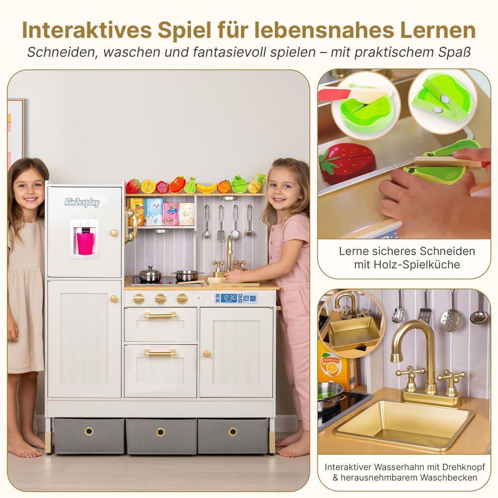 JOIEYOU Spielküche Aus Holz – Mit Mikrowelle, Waschmaschine & Wasserbecken – 56x28,5x92 Cm – Typ B – Für Kinder