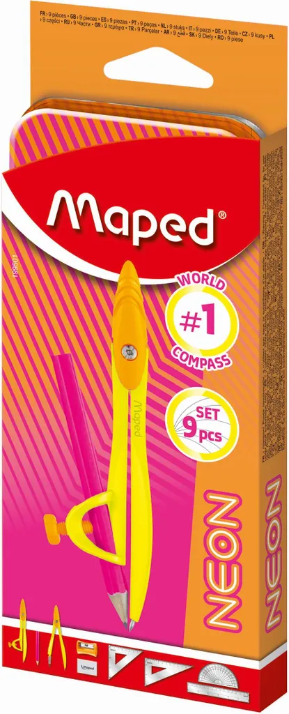 Maped Study Neon 199501 Kit Scuola 9 Pezzi - Resistente e Preciso