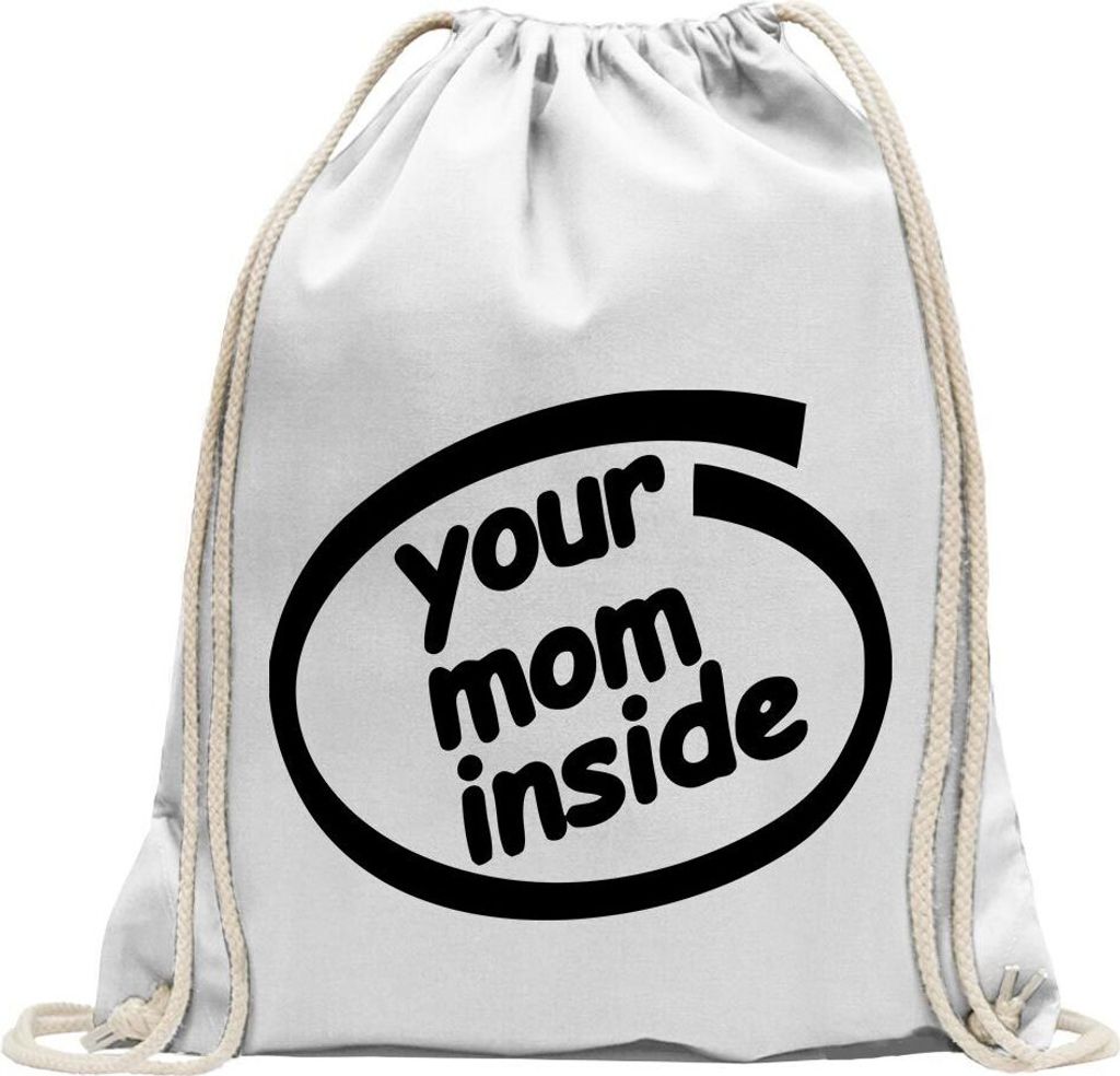 Kiwistar - Turnbeutel - weiss - Your Mom inside - Fun Rucksack Sport Beutel Gymsack Baumwolle mit Ziehgurt