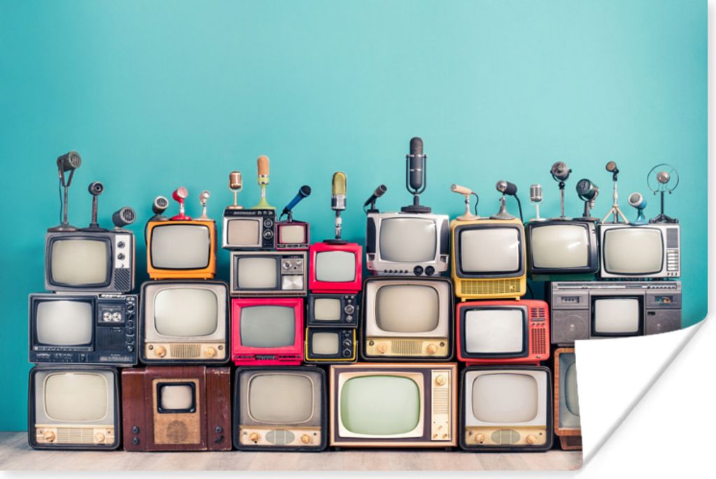 MuchoWow Poster Fernsehen - Mikrofon - Vintage 120x80 cm - Bilder