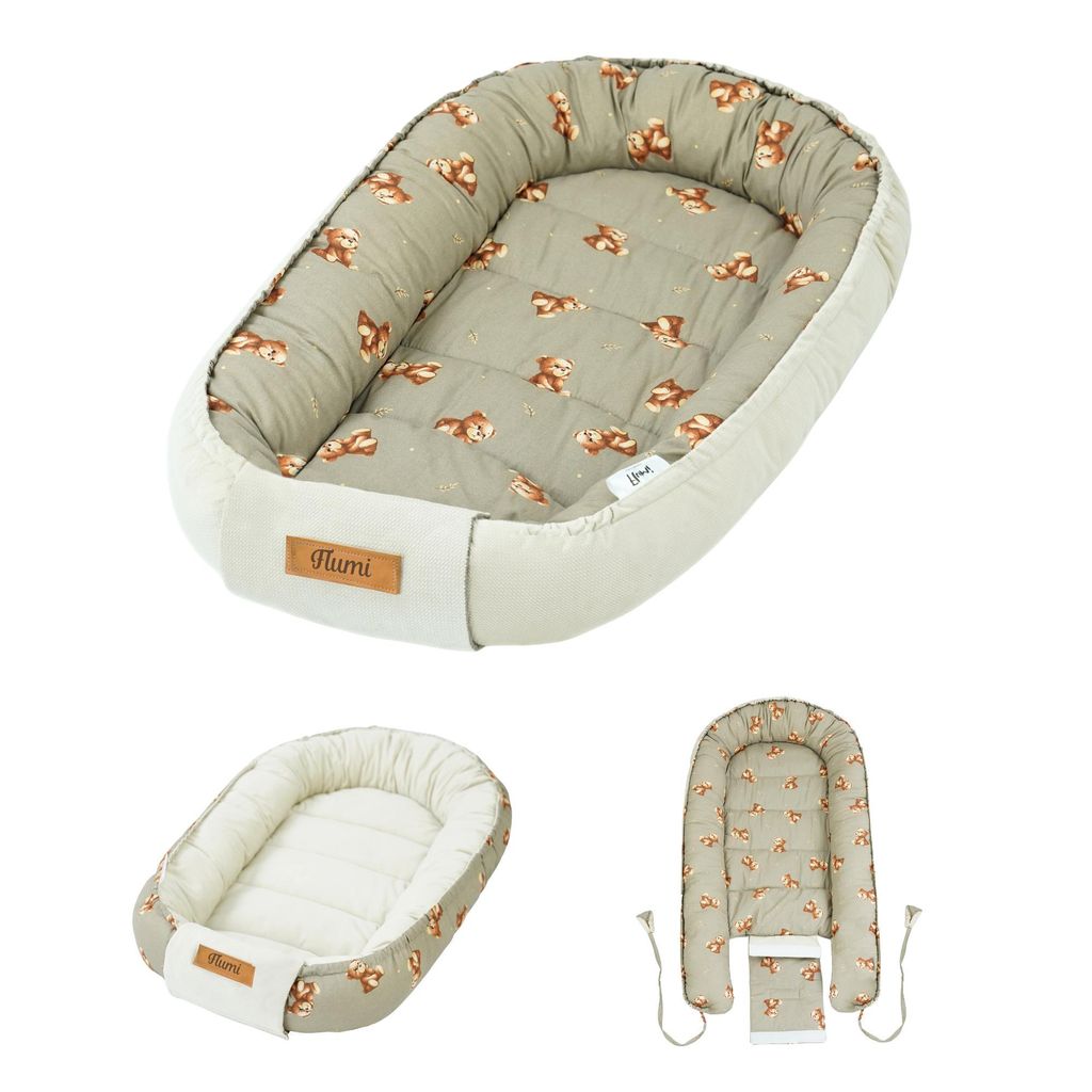 Flumi Babynest Kuschelnest für Neugeborene, Baumwolle und Velvet, wendbar, EU Herstellung