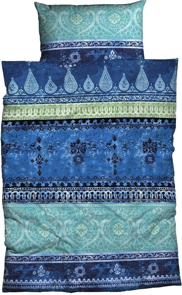 Traumschlaf Satin Bettwäsche Indi blau türkis 200x220 cm + 2x 80x80 cm