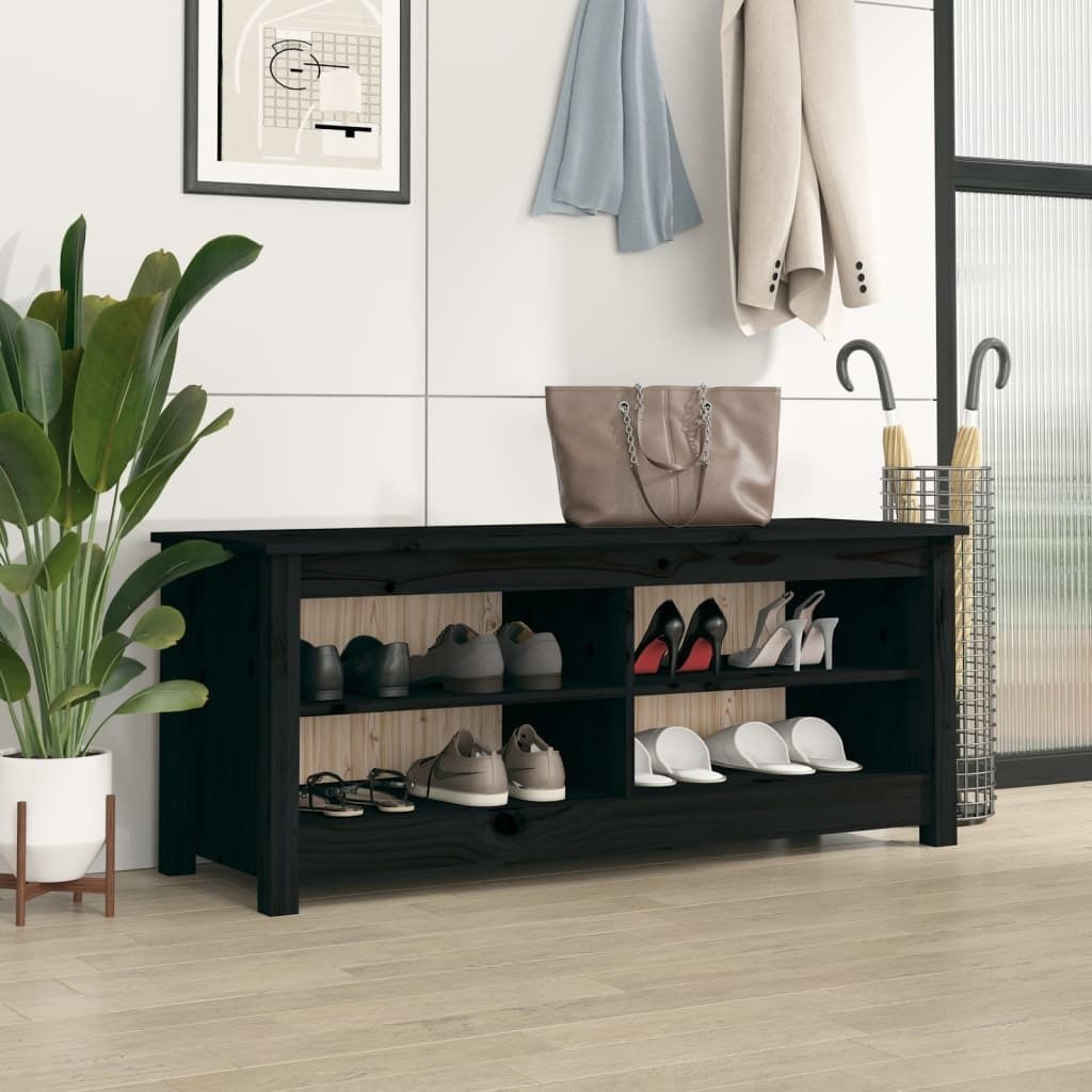 The Living Store Schuhbank Schwarz 110x38x45,5 cm Massivholz Kiefer