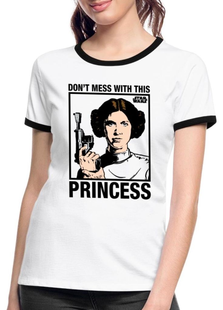 Star Wars Leia Don't Mess With This Princess Frauen Kontrast T-Shirt, XL, Weiß/Schwarz