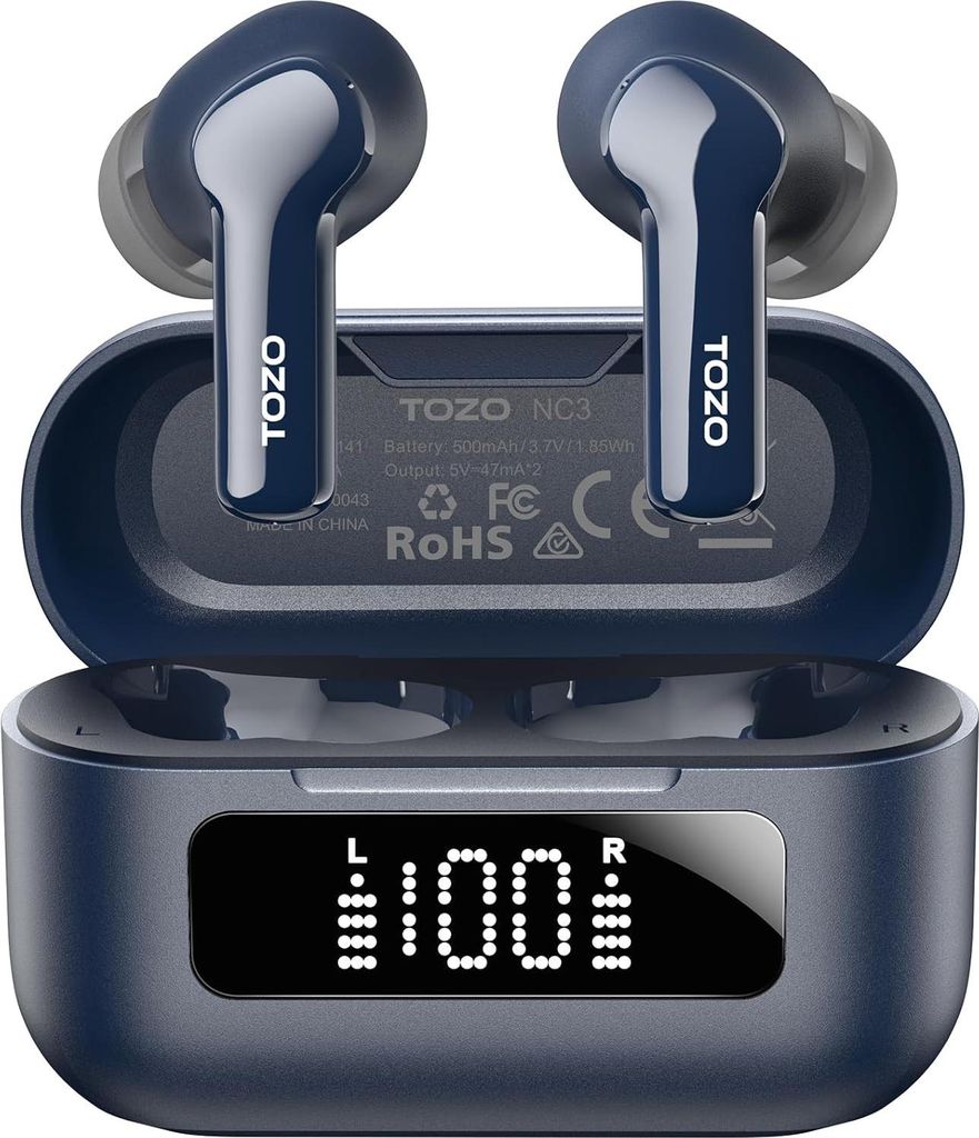 TOZO NC3 Kopfhörer Kabellos Bluetooth 5.3, Bluetooth Kopfhörer, In Ear Kopfhörer mit Hybrid Active Noise Cancelling, 6 Mikrofone, 68 Std, Digita...