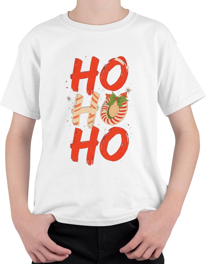 HO HO HO Weihnachten Weihnachtskugel Zuckerstange Retro festlich Uni Kinder T-Shirt, Weiß, 152