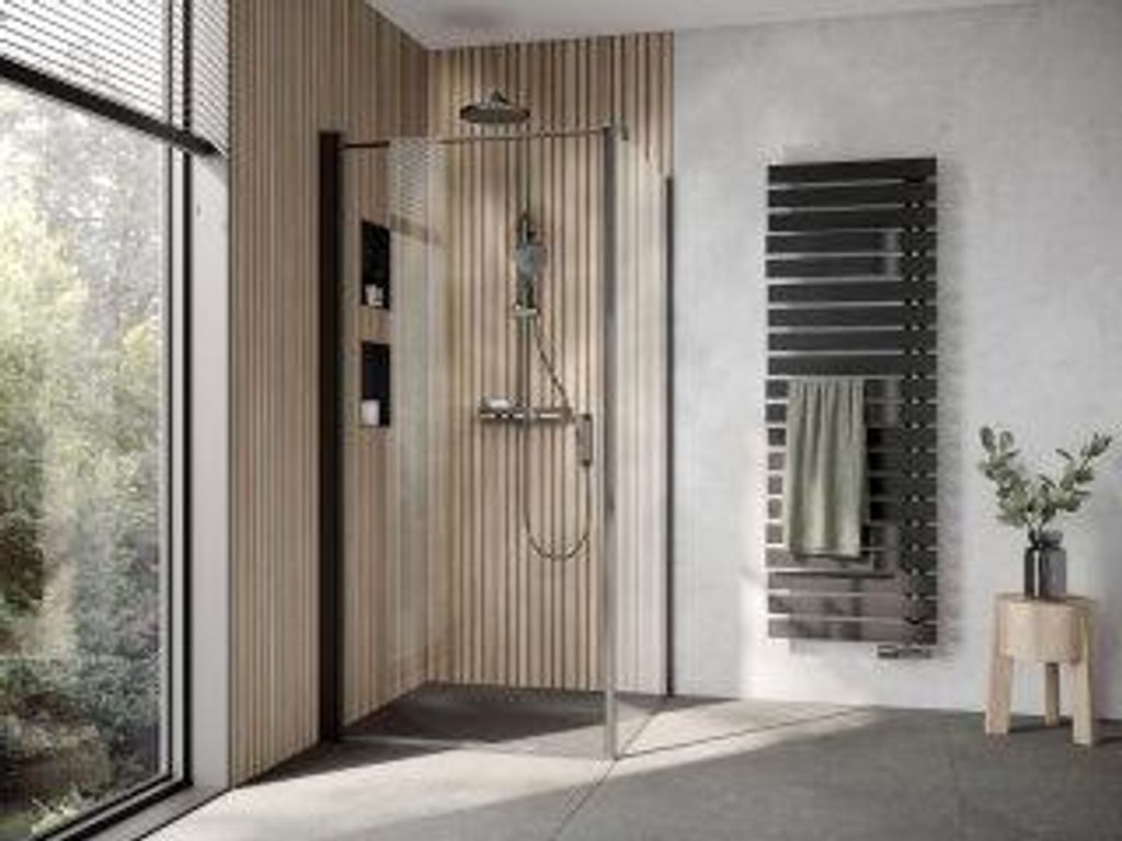 HSK 4800100T-1-560 Exklusiv 2.0 Drehtür für Seitenwand 1046x2000mm Alu Silber-Matt Carré mit Edelglas-Beschichtung