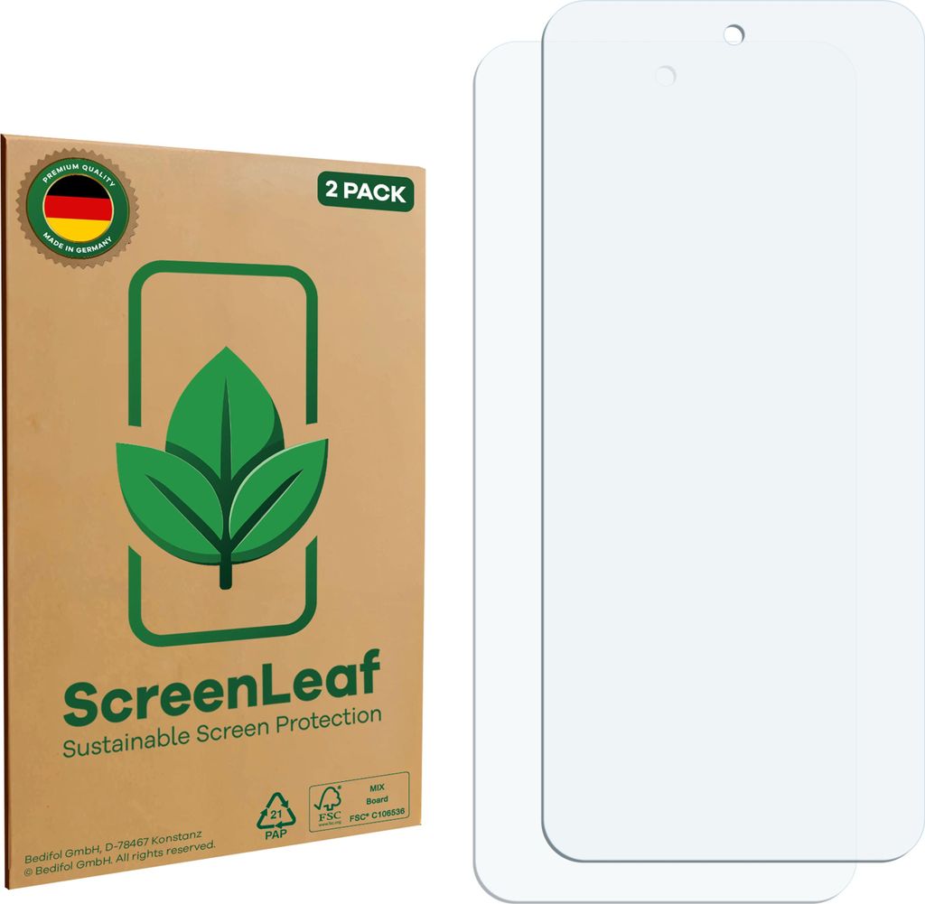 2x ScreenLeaf Schutzfolie für Acer Acerone Liquid S262F5 nachhaltiger Displayschutz Display Schutz Folie Klar Transparent