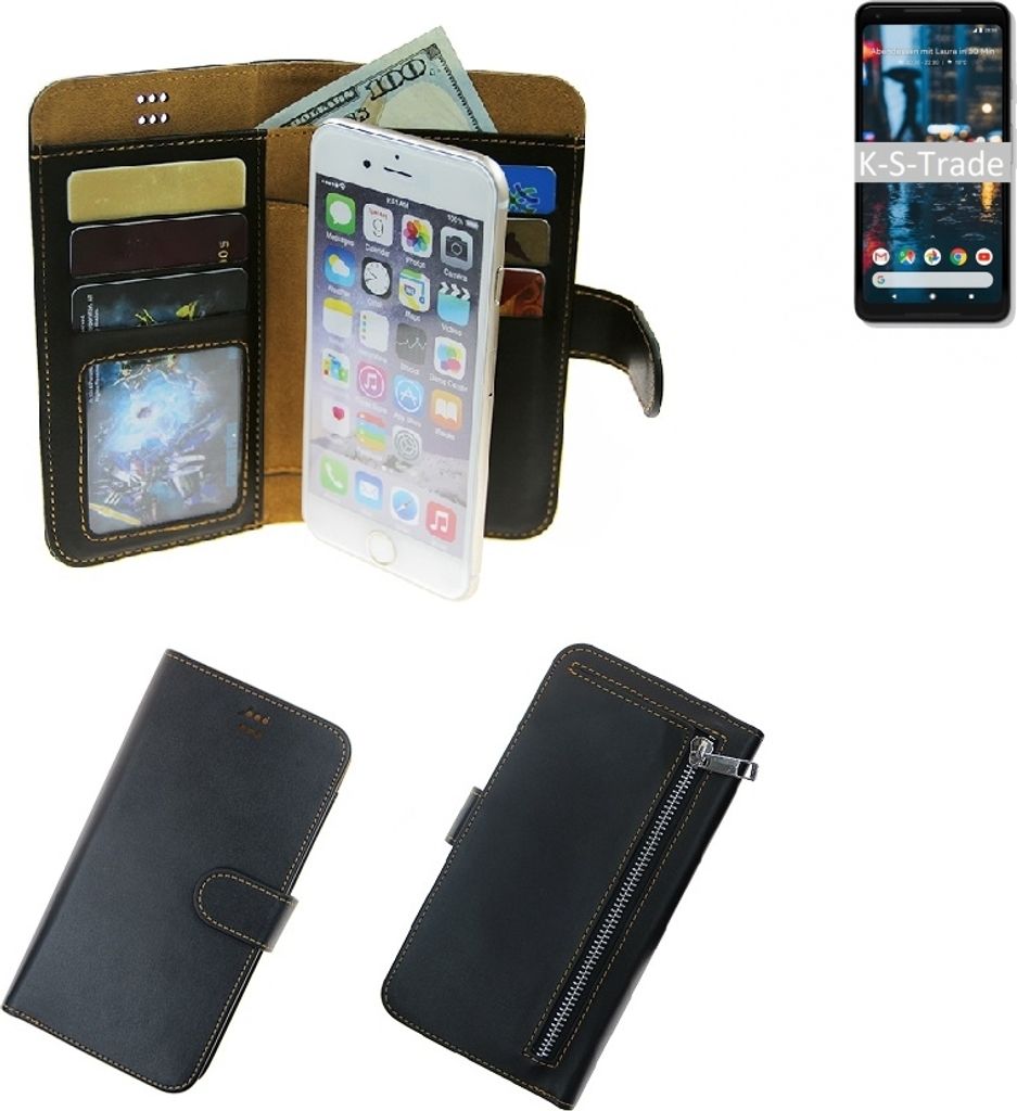 K-S-Trade Schutz Hülle kompatibel mit Google Pixel 2 XL Klapphülle Case Phone cover Slim Handytasche Handy Hülle schwarz aus Kunstleder (1 Stk)
