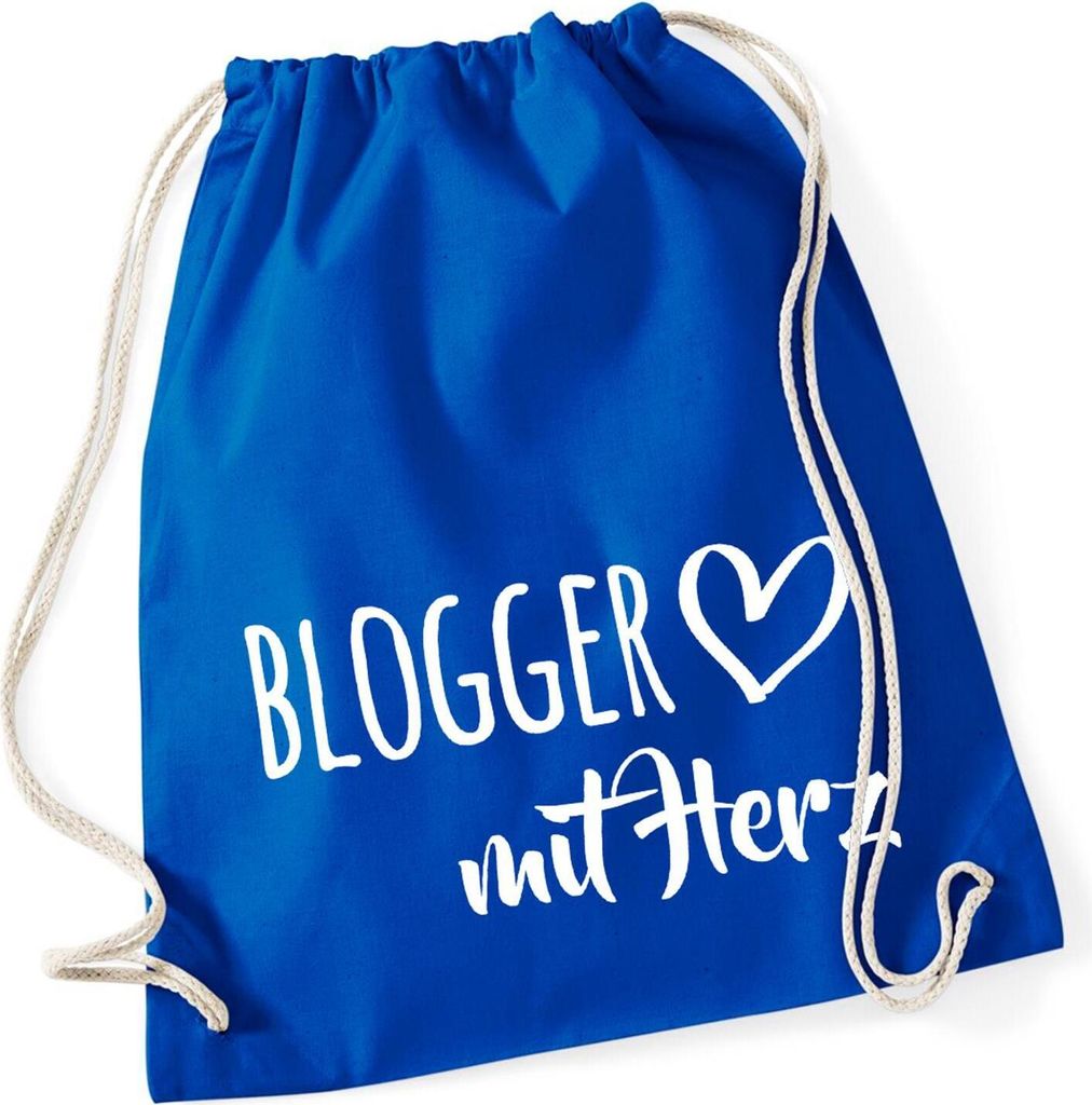 Huuraa Turnbeutel Blogger mit Herz 12 Liter Bright Royal Baumwolle Rucksack Geschenkidee