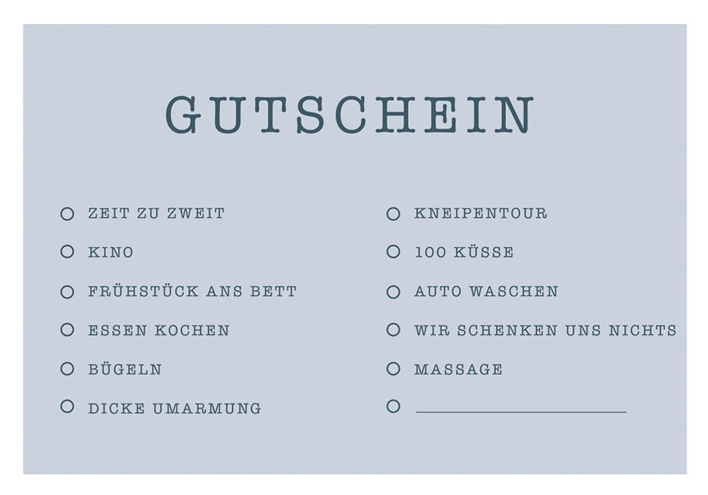 Gutschein unverpackte Glückwunschkarte mit Umschlag Vorschläge zum ankreuzen