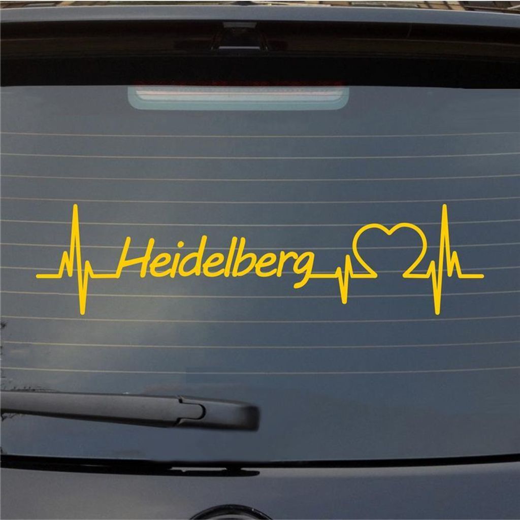 Heckscheibenaufkleber Heidelberg Herzschlag Puls Stadt Liebe 55x14 cm Gelb Auto Aufkleber Sticker
