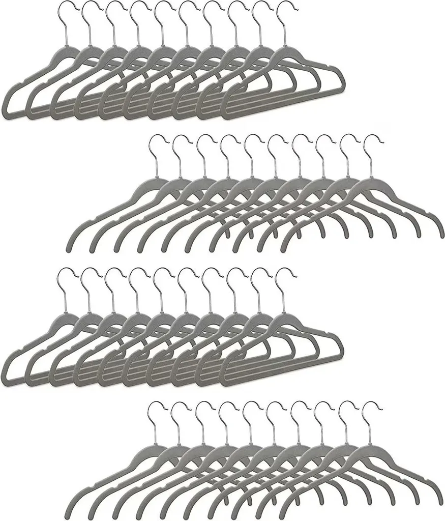 Cintres de Rangement en Velours Doux - Lot de 50 Unités Coloris Gris