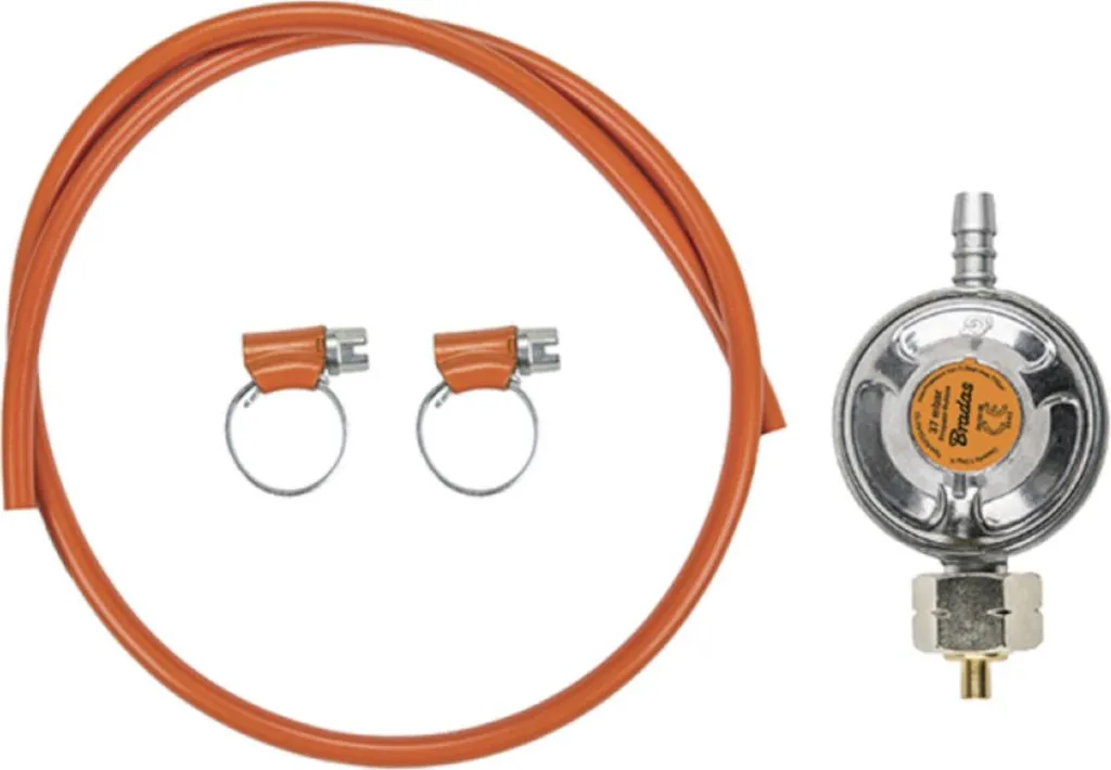 Kit Gas Bradas per Camping e BBQ - Regolatore 30mbar + Tubo 100cm