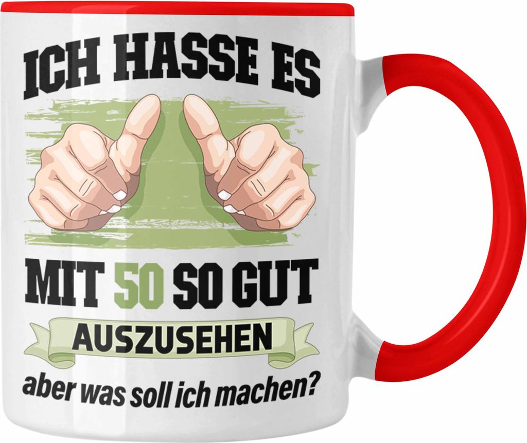 Trendation - 50. Geburtstag Tasse Frau Männer Geschenk 50er Geschenkidee 50 Mutter Vater Mann Frauen Lustig Geschenke Deko (Rot)