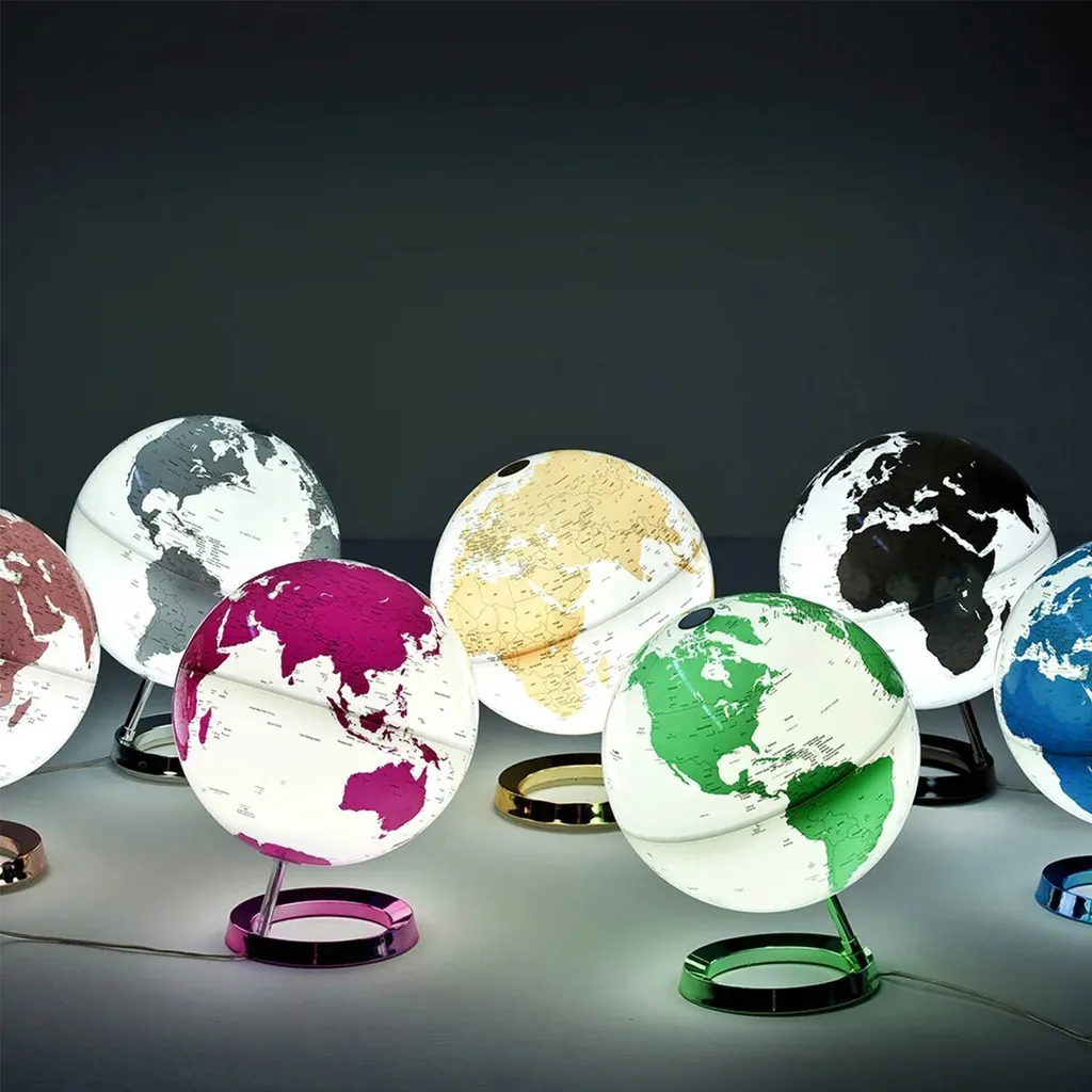 Globe terrestre vert 30 cm éclairage chaud base stable plastique Pro - 4