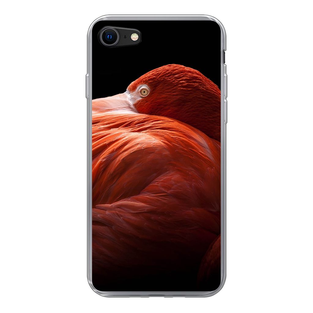 MuchoWow Handyhülle Schutzhülle Hülle für iPhone SE 2022 Flamingo - Federn - Rosa Silikon Softcase Handy Hülle - Schutzhülle