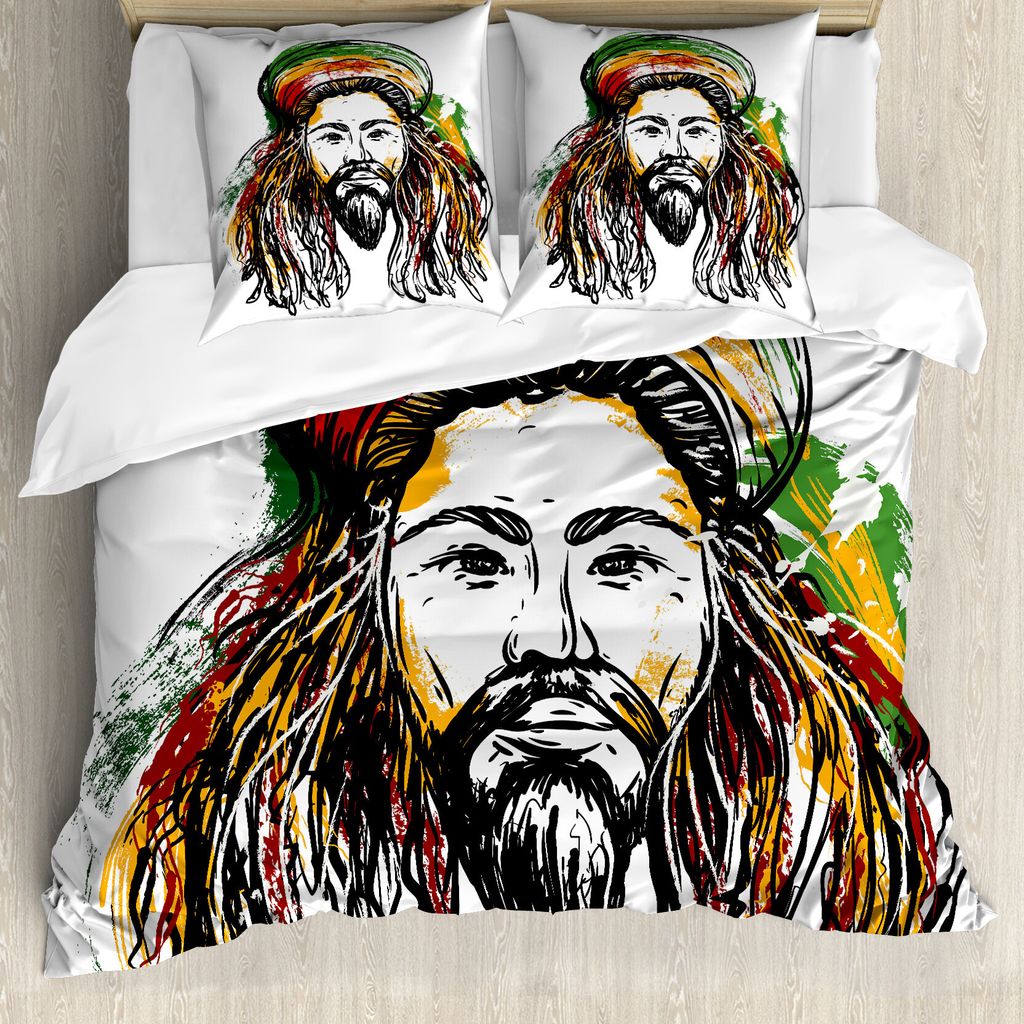 ABAKUHAUS Rasta Bettbezug, Rasta Mann-Skizze-Porträt, Milbensicher Allergiker geeignet mit Kissenbezügen, 200 cm x 200 cm - 80 x 80 cm, Mehrfarbig
