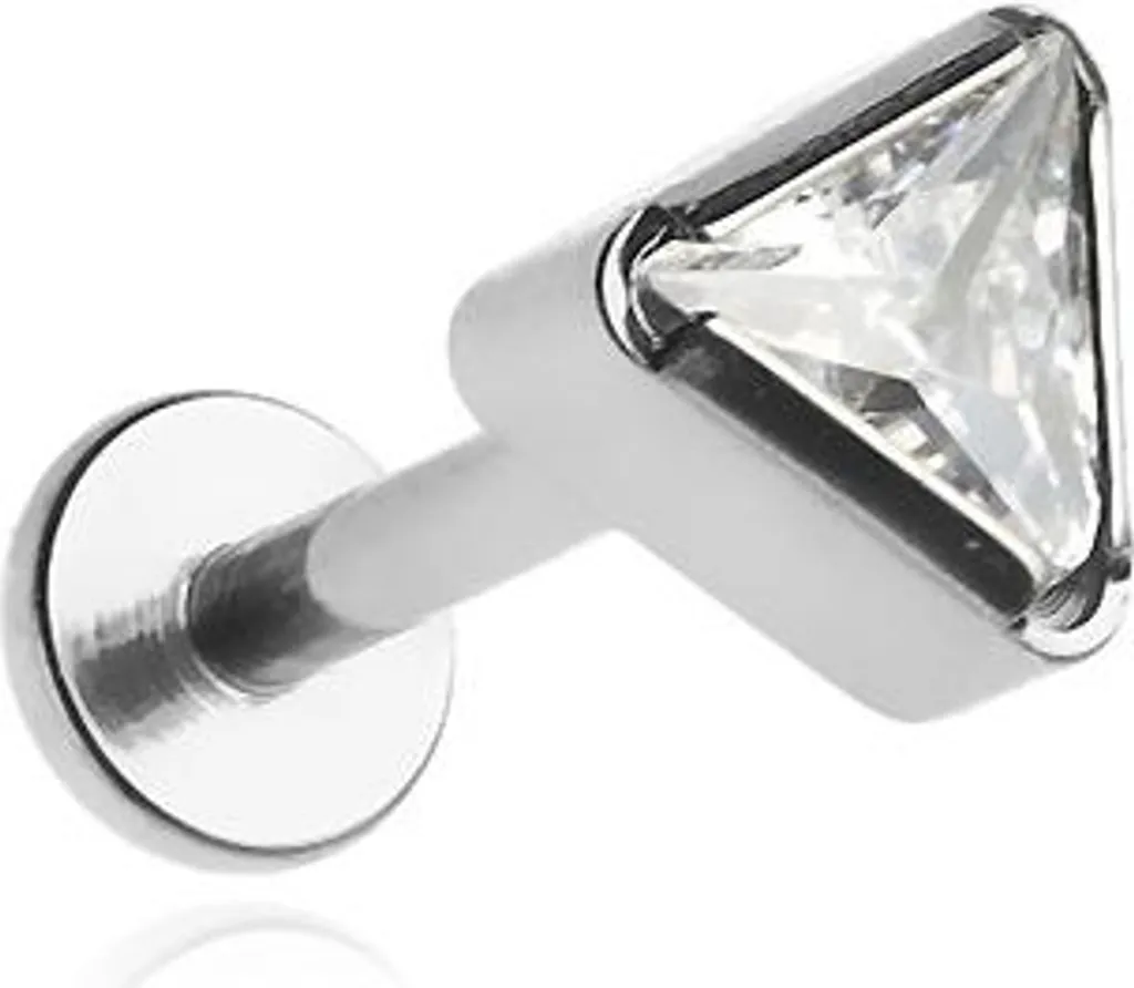 Orecchino Triangolo Titanio Medico e Zircone | Piercing 1,2x6 mm Sicuro