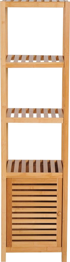 Schmaler hoher Badezimmerschrank freistehend mit Lamellentür, 3 Regalböden, 36x33x140cm