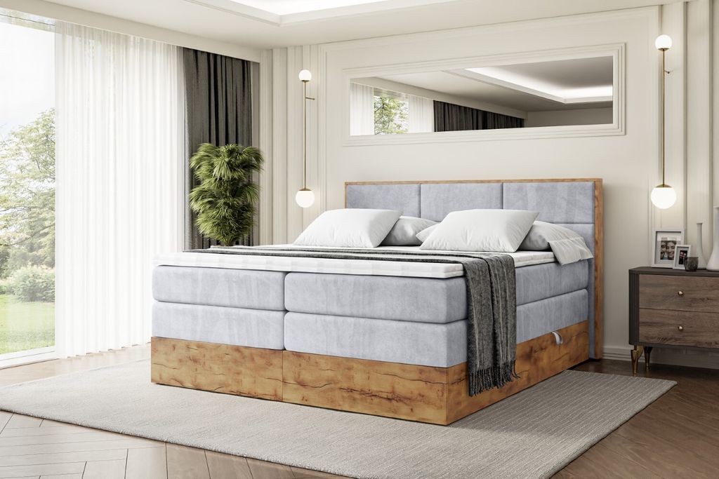 ALTDECOR Boxspringbett mit Matratze und Lattenrost, Topper, Polsterbett mit Bettkasten, Bett mit Stauraum H3- und H4- Matratze, Doppelbett, Springb...
