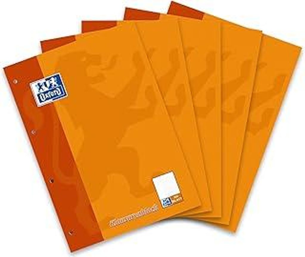 Oxford Schule Klausuren-Block A4, liniert mit Rand, 50 Blatt, orange, 5 Stück