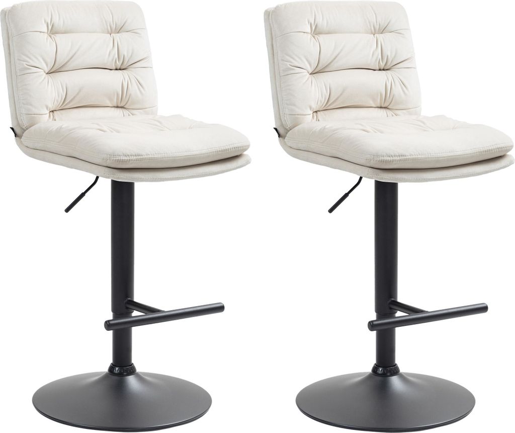 DELUKE Barhocker 2er Set TURIN - Creme, Samt, Schwarz | Barhocker mit Lehne Barstuhl Tresenhocker Tresenstuhl Kneipenhocker Kneipenstuhl