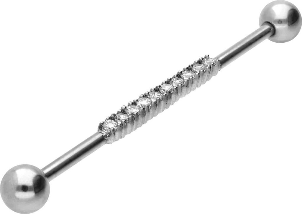 Zungenpiercing, Intim-Piercing Chirurgenstahl Industrial Ohrpiercing BALKEN + 10 KRISTALLE