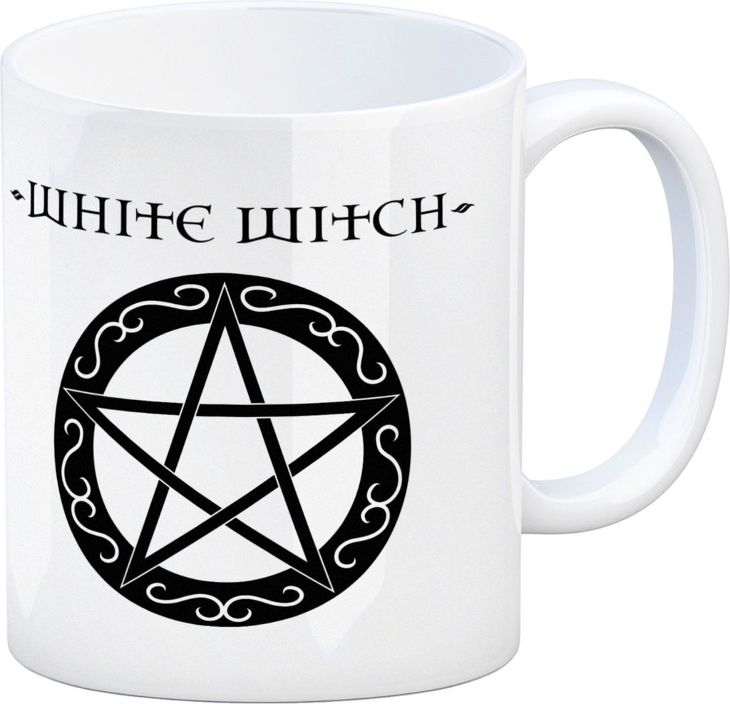 Kaffeebecher mit magischen Pentagrammen und Spruch - White Witch - Dark Witch