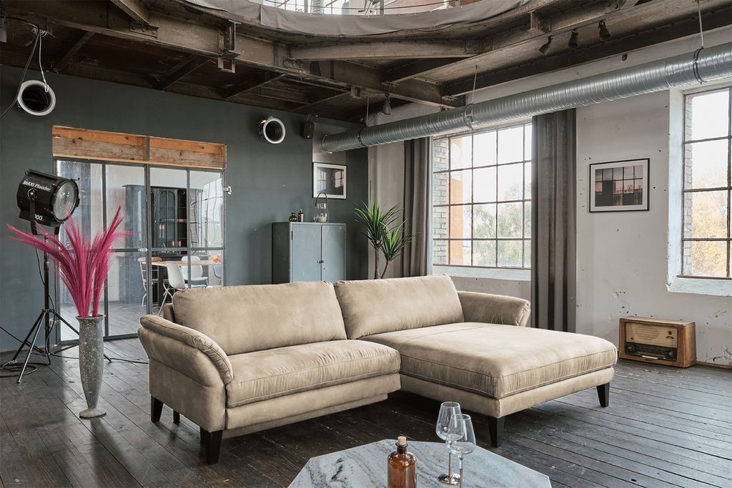 KAWOLA Sofa MALTA Ecksofa Stoff beige Recamiere rechts