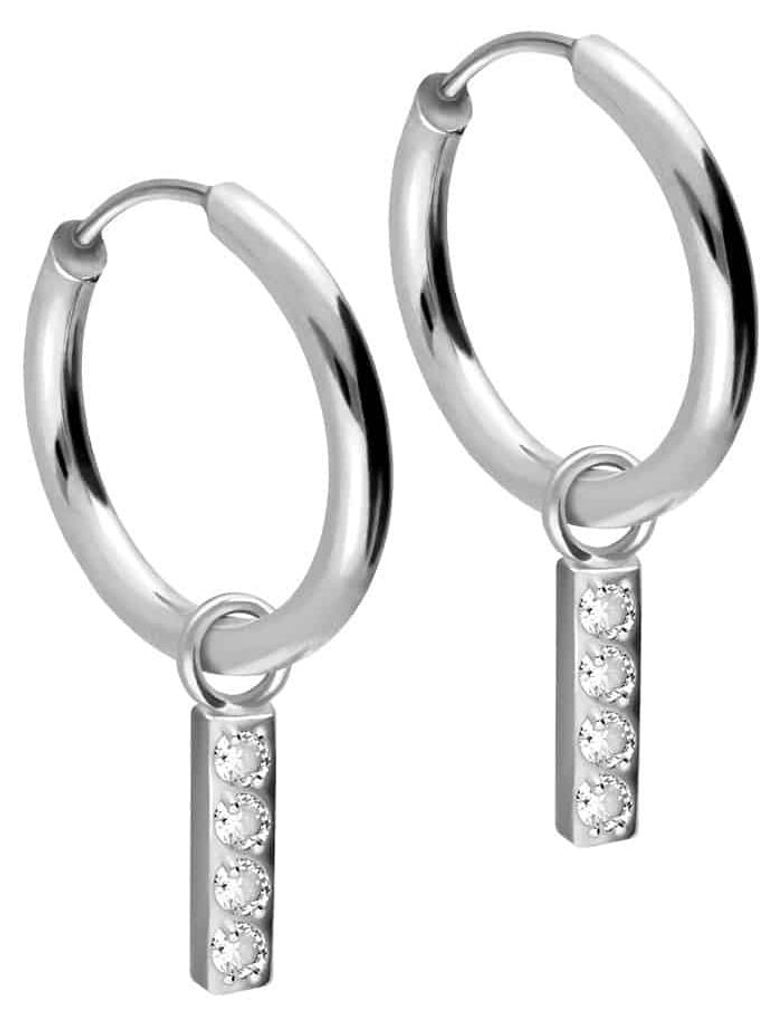 Chirurgenstahl Ohrclicker Creolen KRISTALLBALKEN Silber Innendurchmesser: 14mm + Designstärke: 2mm