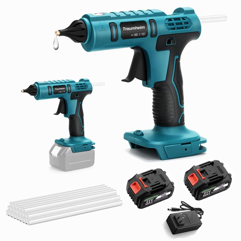 Akku Klebepistole, Akku Heißklebepistole mit 3000mAh Akkus, kabellose Klebepistole für Handwerk Heimwerken Reparatur, inklusive 20 Klebestifte (1...