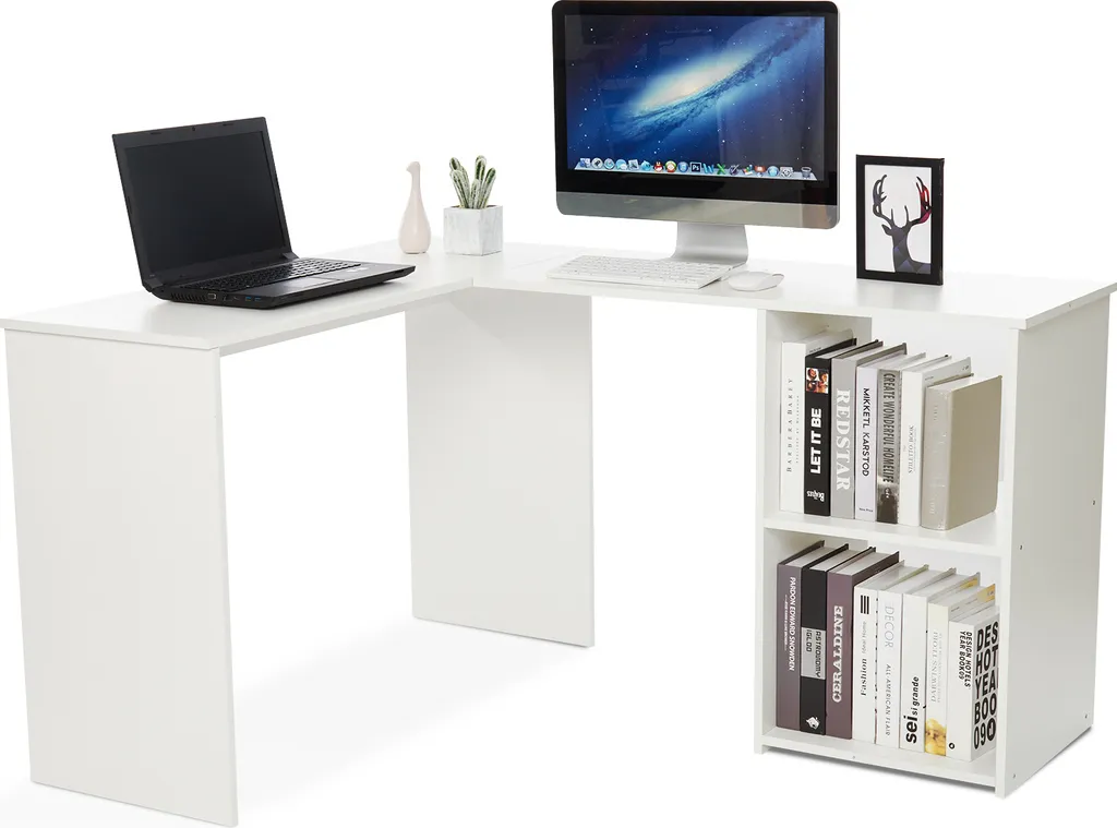 Bureau informatique en L Blanc Gain de Place avec Large Plateau de 120cm