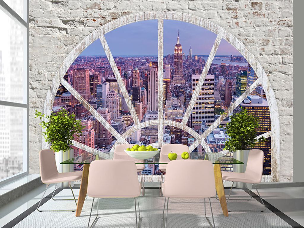 Vlies Fototapete Fenster nach New York 350x256 cm Tapeten Wandtapete XXL City Stady New York Fenster d-A-0043-a-d