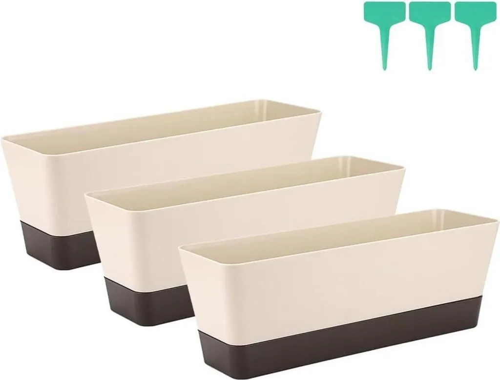 Bac à fleurs rectangulaire plastique léger et drainant, set de 3