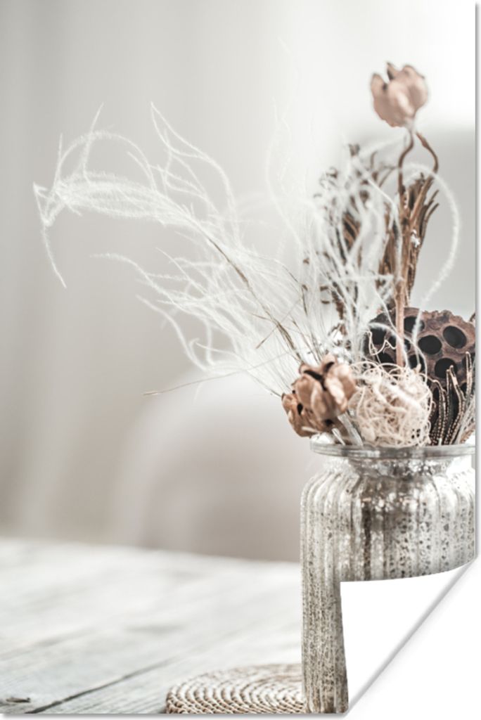 MuchoWow Poster Topf - Getrocknete Blumen - Pastell 60x90 cm - Wanddekoration