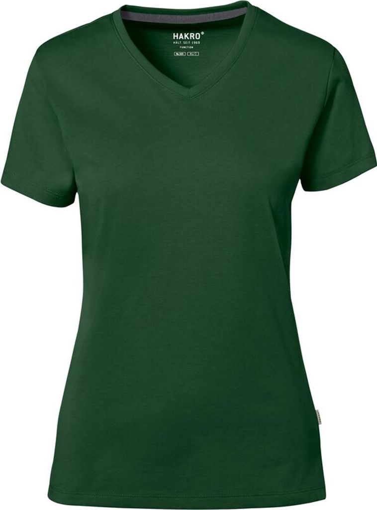 HAKRO Baumwolle Tec Damen V-Shirt 169, tanne, 2XL