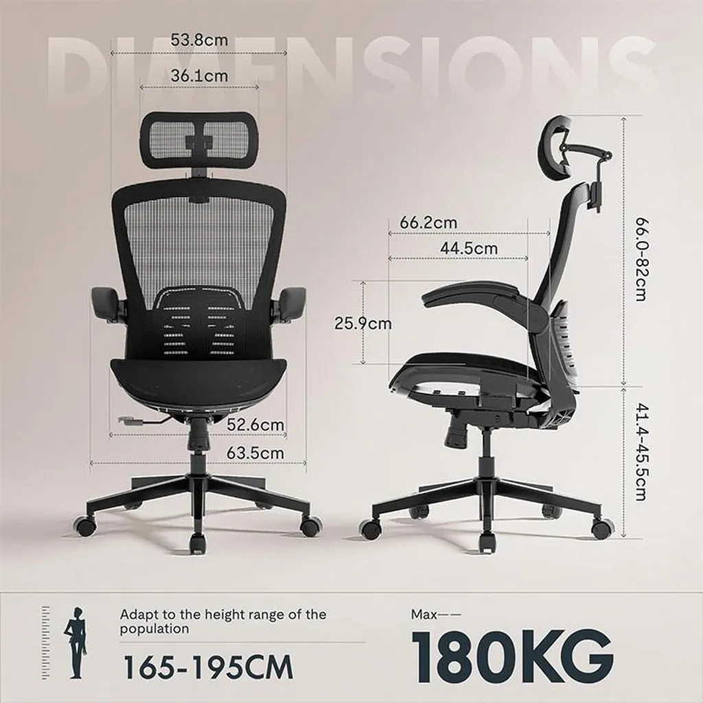 Chaise de Bureau Ergonomique OC3 PRO Noire - Appui-tête 3D Réglable - 2