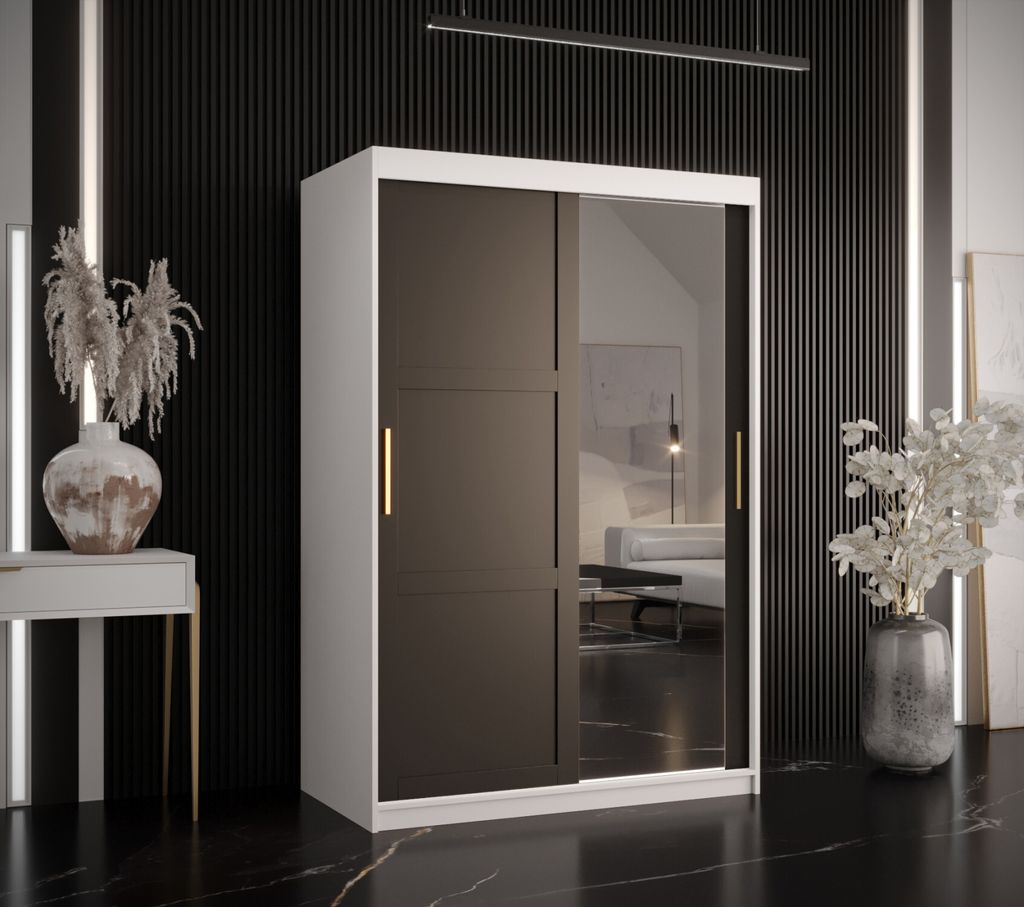 Kleiderschrank RAISA 2 – Breite 120 cm, weiß / schwarz Produktbild 