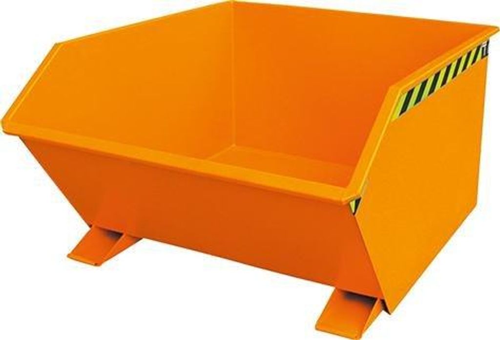 Mulden-Selbstkippbehälter, automatischer Aufrichter, Traglast 1500 kg, LxBxH 1640x1280x780 mm, Vol. 1,00 cbm, RAL 2000 gelborange