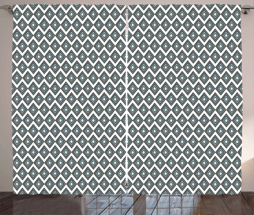 ABAKUHAUS Grigio Blu Tenda rustica, rombi Bullseye, soggiorno Tenda universale con passanti e ganci, 280 x 175 cm, azzurro e grigio