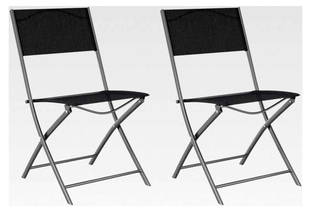Klappstühle für den Außenbereich, 2 Stück, schwarzer Stahl und Textilen-Möbel