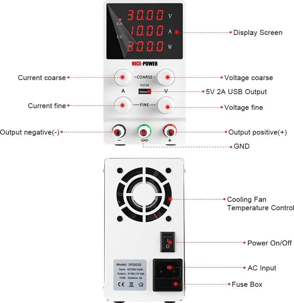 Alimentation de laboratoire SPS3010 réglable 0-30V 10A 300W DC Or - 10