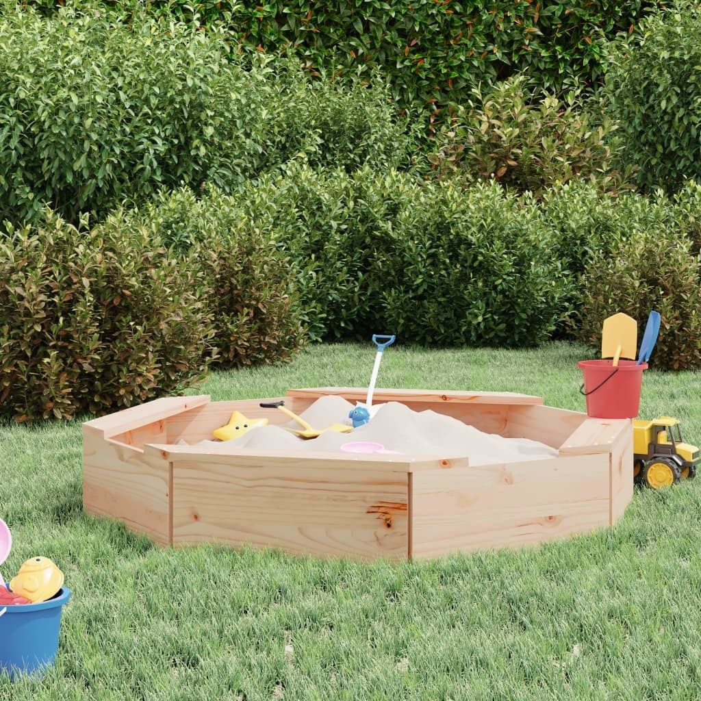 Design Möbel Sandkasten mit Sitzen Achteck Massivholz Produktbild 